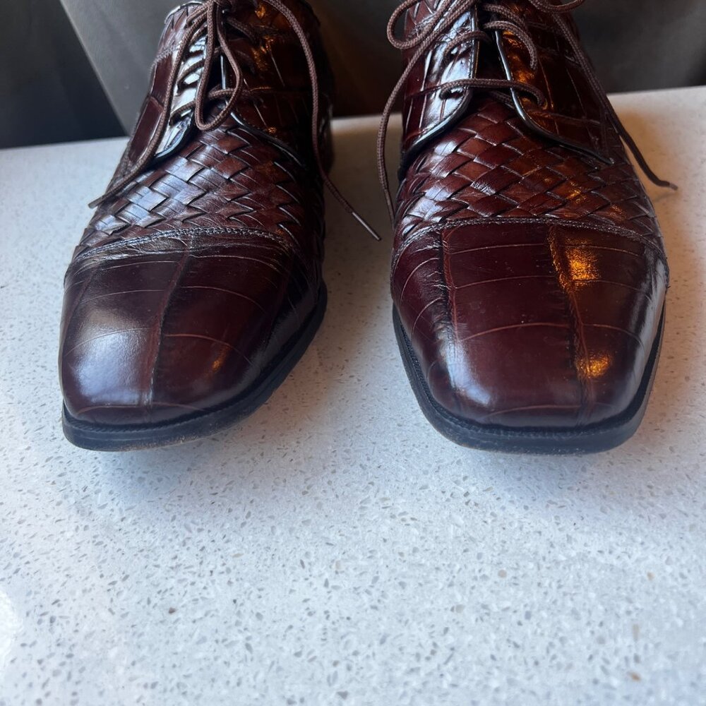 Florsheim Mens Brown Leather Weave & Croc Embossed Dress Shoes Size 10 D - Picture 5 of 12